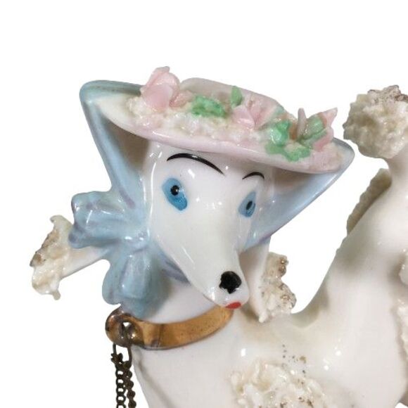 Vintage Spaghetti Poodle Dog Mother w/Two Babies Puppies on Chain Blue Pink Hat - Picture 7 of 16